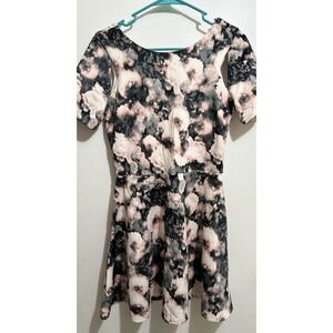 Pink Black Floral Irina Cut Out Mini Dress Flowers Ruffle Short Sleeve Zip Up